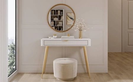 Lante weiße Konsole mit Schublade stilvolle und funktionelle Schminktisch geschwungene Form geriffelte Vorderkante Griffe