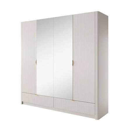 Spiegelschrank Lante 213 cm beige stilvoller Kleiderschrank mit Schubladen in modernem Design geriffelte Fronten originelle geschwungene Form
