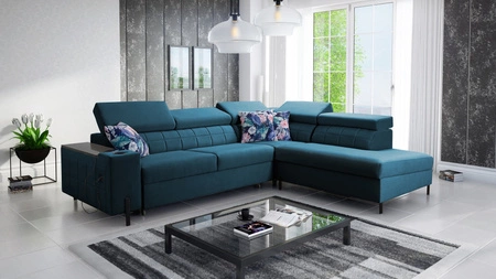 Ecksofa mit Schlaffunktion Belvi III türkis rechts bequemes und elegantes Ecksofa für das Wohnzimmer mit praktischem Stauraum an der Seite