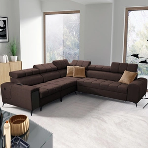 Ecksofa mit Schlaffunktion Bolmso III braun linkes Ecksofa mit Bettzeugcontainer Vollauszug in der Seite des Möbels