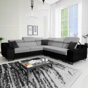 Ecksofa mit Schlaffunktion Alcamo III grau/schwarz rechts Funktions-Ecksofa mit einer Schublade in der Seite zwei Behälter für Bettzeug