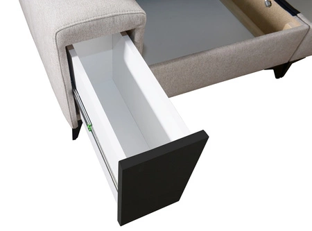 Ecksofa mit Schlaffunktion Bolmso III mint linkes Ecksofa mit Bettzeugcontainer Vollauszug in der Seite des Möbels