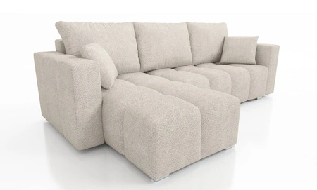 Ecksofa mit Schlaffunktion Linco hellbeige universal Ecksofa für Wohnzimmer mit modernem Design aus Boucle-Stoff