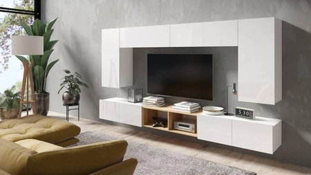 Möbel Apulia XXIII weiß glänzend / goldene Eiche ein außergewöhnlich stilvolles Wandelement einfache Elemente, die in jedes Interieur passen