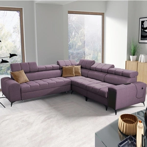 Ecksofa mit Schlaffunktion Bolmso III violett rechts Ecksofa mit Bettzeugcontainer Vollauszug in der Seite des Möbels