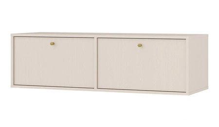 RTV-Schrank Kioto IV 121 cm beige eleganter Schrank mit nach unten öffnenden Türen gedeckte Farben goldene Metallgriffe