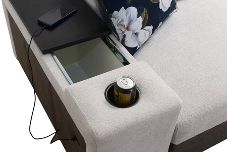 Ecksofa mit Schlaffunktion Flavio beige / braun rechts elegantes Ecksofa mit einer seitlich öffnenden Verlängerungsstange