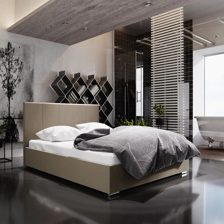 Lugo Polsterbett 160x200 dunkelbeige mit modernem Kopfteil ideal für Schlafzimmer