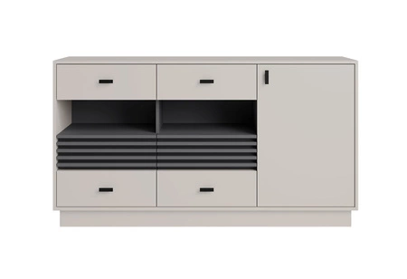 Kommode Estan 155 cm beige / anthrazit modernes Möbeldesign hochwertige Verarbeitung Kommodeneinfassung mit Spezialfurnier verarbeitet