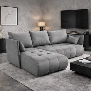 Ecksofa mit Schlaffunktion Selva hellgrau Universalseite Ecksofa mit Bettkasten weicher Samtstoff