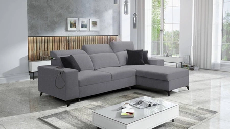 Ecksofa mit Schlaffunktion Kelly Sleek grau rechts geflochten bequem und funktionell Ecksofa für Wohnzimmer