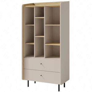 Bücherregal mit Schubladen Olivio 80 cm sandbeige/geölte Eiche elegantes Design stabile hohe Beine Bücherregal mit Schubladen