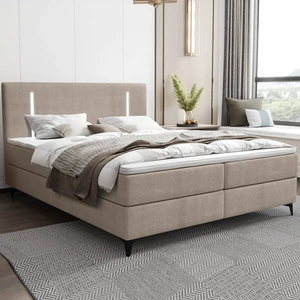 Boxspringbett Norco 140x200 dunkelbeige stilvolles Bett mit Staukasten Beleuchtung im Kopfteil fügt eine einzigartige Note