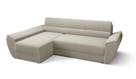 Ecksofa mit Schlaffunktion Fogu III elfenbeinfarben links stilvolles Ecksofa mit Armlehnen Container für Bettzeug Kordstoff