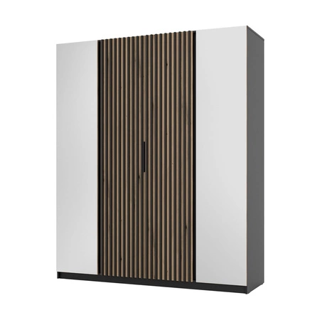 Kleiderschrank mit Spiegel Kastano XIV 200 cm schwarz / Eiche evoke elegantes Design Kleiderschranktür mit schwarzen Lamellen dekoriert Kleiderschrank für Flur