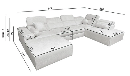 Ecksofa mit Schlaffunktion Viano VI grau Esche links Design-Ecksofa für moderne Einrichtungen zwei Container für Bettzeug