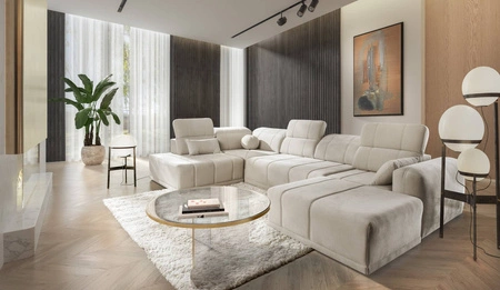 Ecksofa mit Schlaffunktion Cetara VI beige rechte Seite komfortables und stilvolles Ecksofa mit verschiebbaren Rückenlehnen