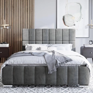 Polsterbett Amby 180x200 grau stilvolles Bett mit Bettzeugablage komfortables Kopfteil besticht durch sein elegantes Design