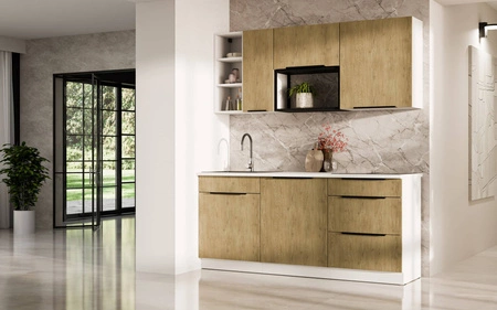 Küchenmöbel Set Cremona 180 cm elegante Küchenschränke in dezenten und natürlichen Farben ideales Set für eine kleine Küche
