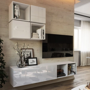 Hängeschrank Perisa weiß / weiß glänzend minimalistisches Design für Wohnzimmer oder Sitzungssaal push to open system