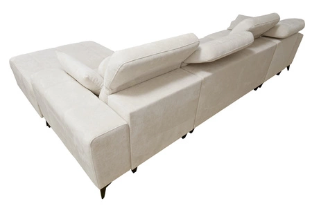 Ecksofa mit Schlaffunktion Penejos XII grau Esche rechts stilvolles Ecksofa mit Bettzeugcontainern komfortable verstellbare Kopfstützen