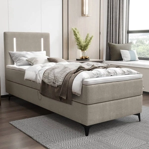 Boxspringbett Norco 90x200 dunkelbeige stilvolles Bett mit Staukasten Beleuchtung im Kopfteil fügt eine einzigartige Note