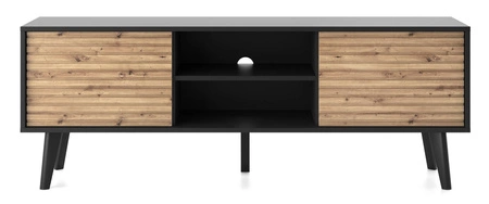 Möbelset Saipan Schwarz / Eiche Artisan Modernes Design funktionale Wohnzimmerwand für das Wohnzimmer oder den Tagesraum dekorative geriffelte Verzierung