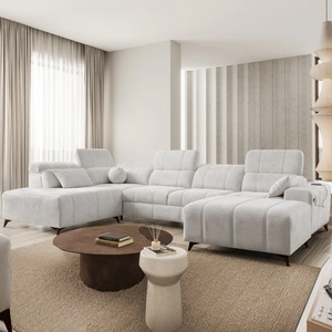 Penejos VI Ecksofa mit Schlaffunktion grau Esche rechts stilvolles Ecksofa mit zwei Bettkästen strapazierfähiger Stoff