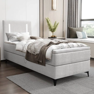 Boxspringbett Norco 80x200 grau Esche stilvolles Bett mit Stauraum Box Beleuchtung im Kopfteil fügt eine einzigartige Note