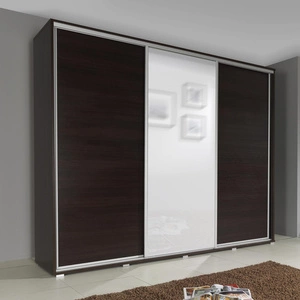 Schiebeschrank mit Spiegel Silwer 255 cm Kastanie Wenge modernes Design ABS-Finish und Aluminium-Türführungen