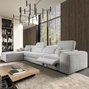 Ecksofa mit Schlaffunktion Viano XII Lux graue Esche Linkshänder-Designer-Ecksofa für das Wohnzimmer mit komfortablem ausziehbarem Fußteil