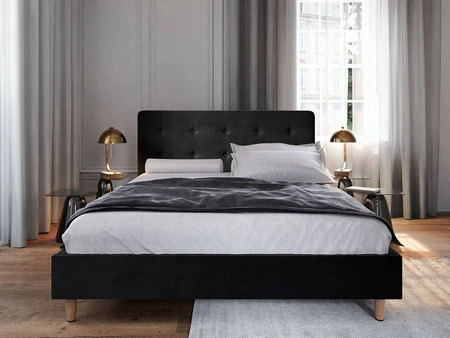 Polsterbett Noiro 180x200 schwarz mit Staukasten im modernen skandinavischen Stil mit markantem Kopfteil