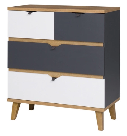 Kommode Memone 81 cm goldene Eiche / weiß / graphit ideale Kommode für ein Jugend- oder Kinderzimmer im skandinavischen Stil