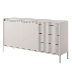 Kommode Sesti 154 cm beige modernes und originelles Design interessante Kombination von Riffelung mit glatten Fronten