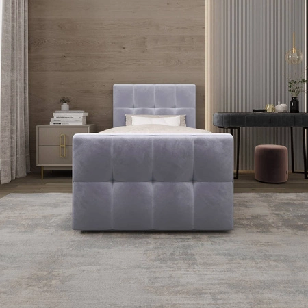 Boxspringbett Manhattan 120x200 hellblau im modernen skandinavischen Stil mit gepolstertem Kopfteil und Fußteil Bett mit Staukasten