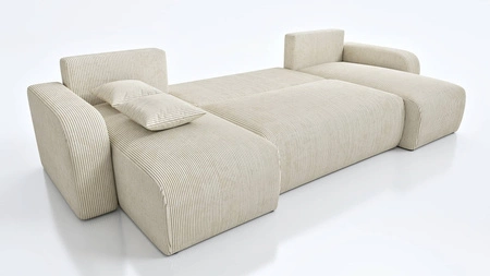 Ecksofa mit Schlaffunktion Fiesta U dunkelblau stilvolles Ecksofa mit interessanter Form strapazierfähiger Plüschstoff Bettkasten