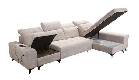 Ecksofa mit Schlaffunktion Buffalo XII blau rechtsseitig stilvolles und funktionelles Ecksofa mit Bettzeugcontainer