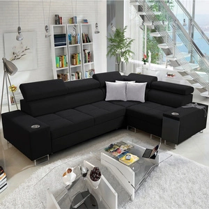 Ecksofa mit Schlaffunktion Dafni II schwarz rechts geflochtenes Ecksofa mit Bettzeugablage Vollauszug in der Seitenwand