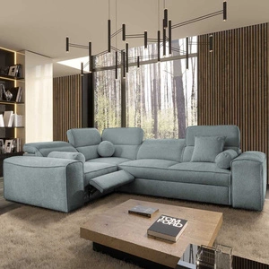 Ecksofa mit Schlaffunktion Viano II Lux grau blau links Design-Ecksofa für das Wohnzimmer mit bequemer ausziehbarer Fußstütze