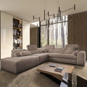Ecksofa mit Schlaffunktion Viano IX hellbraun linksseitig stilvolles Ecksofa mit Bettzeugcontainer ideales Möbelstück für ein großes Wohnzimmer