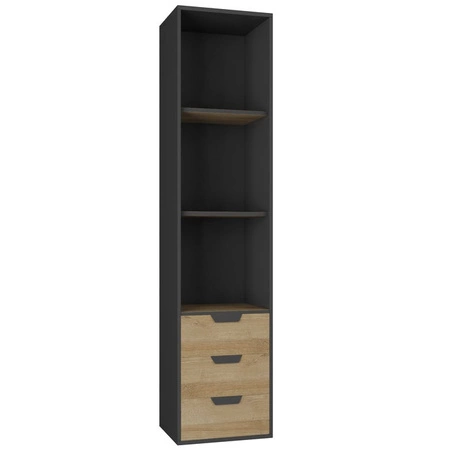 Bücherregal mit Schubladen Nano 45 cm graphit / Eiche riviera Kante mit speziellen Furnier fertig stilvolle und funktionale Ergänzung für das Büro und Jugendzimmer