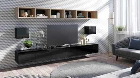 Möbelwand Apulia XXXIV schwarz glänzend / Eiche artisan eine außergewöhnlich stilvolle Möbelwand einfache Elemente, die in jedes Interieur passen