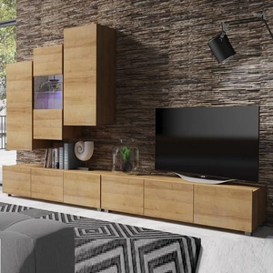 Schrankwand Apulia XVII Goldene Eiche Außergewöhnlich stilvolle Schrankwand mit einfachen Möbelstücken, die sich in jede Einrichtung einfügen