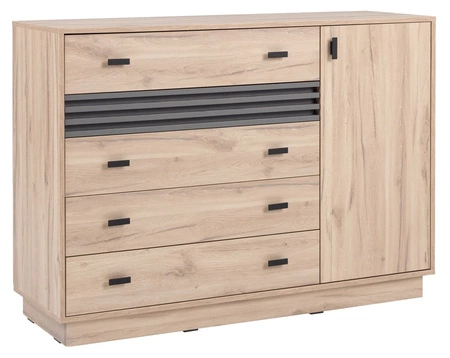 Möbelset für Schlafzimmer Estan Eiche hell / anthrazit Zeitloses Design Schlafzimmermöbel-Set geräumiger Schiebeschrank mit Spiegel