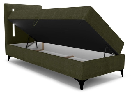 Boxspringbett Norco 90x200 grün stilvolles Bett mit Aufbewahrungsbox Beleuchtung im Kopfteil fügt eine einzigartige Note
