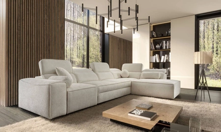 Ecksofa mit Schlaffunktion Viano XI creme rechte Ecke trendig und stilvoll mit verstellbaren Kopfstützen Zierkissen