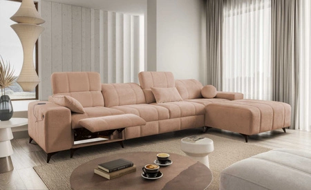 Ecksofa mit Schlaffunktion Penejos XII Lux lachsfarbe rechts stilvolles Ecksofa mit bequemer ausziehbarer Fußstütze
