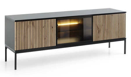 TV Schrank Amma 154 cm schwarz / Eiche wotan elegante Form der Möbel in einem modernen Stil geschmackvoll geriffelte Front sicher gehärtetem Glas