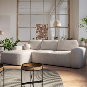 Ecksofa mit Schlaffunktion Arbon beige linke Ecke modernes Design mit markanter Form weicher Stoff