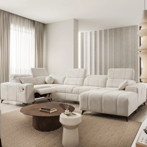 Ecksofa mit Schlaffunktion Penejos IV Lux creme rechts stilvolles Ecksofa mit bequemer ausziehbarer Fußstütze